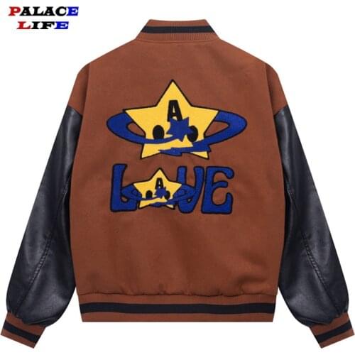 Mens Hip Hop Varsity Jackets Furry Stars Patchwork Color Block Bomber Jackets Streetwear Fashion Baseball Coats Unisex 2021FW