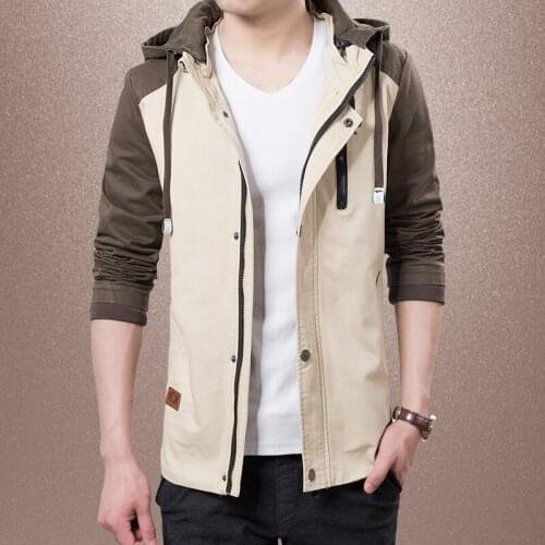2019 Mens Casual Hooded Jacket Cotton Trend College Bomber Jackets Coats Patchwork Windbreaker Outwear