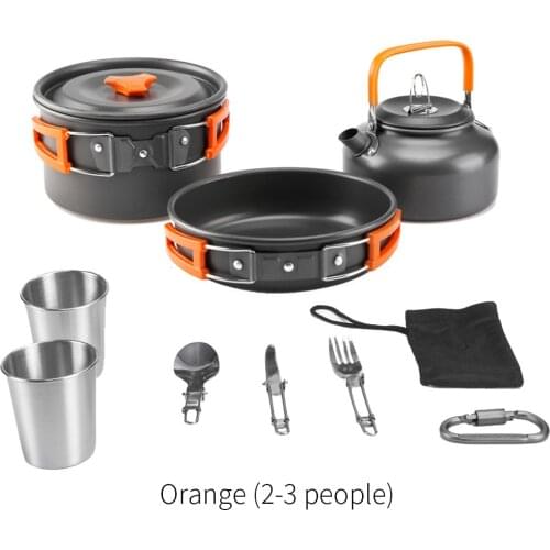 Camping Cookware Set 1-3 People Campfire Kettle Outdoor Cooking Mess Kit Pots Frying Pan for Backpacking Hiking Picnic Fishing