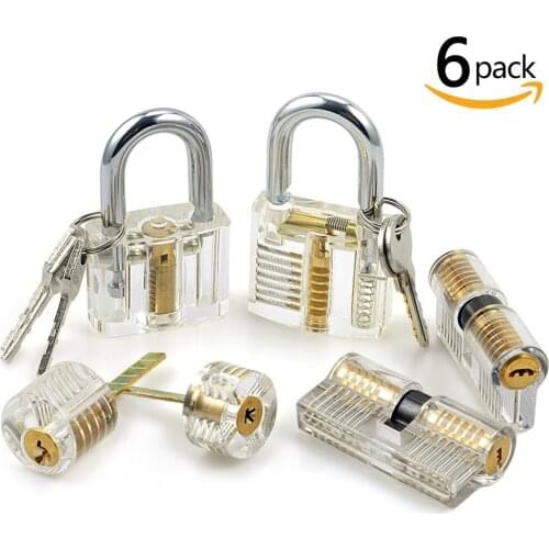 6pcs Transparent Practice Lock Set Visible Cutaway Pin Tumbler Keyed Padlock locksmith practice locks for Locksmith Beginner
