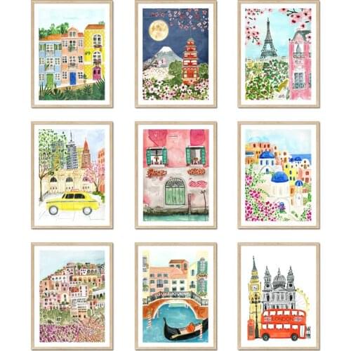 New York France London Venice Japan City Wall Art Canvas Painting Nordic Posters And Prints Wall Pictures For Living Room Decor