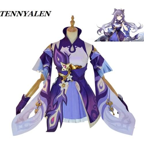 2020 New Game Genshin Impact Cosplay Costume Project Keqing Clothes From Woman Dress Wig Shoes Accessories Set Christmas Gifts