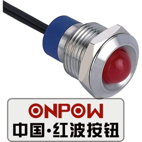ONPOW 14mm Domed Dot LED Stainless steel Signal lamp with wire, indicator lamp, Metal indicator light (GQ14G-D/R/6V/S-Y) CE,RoHS