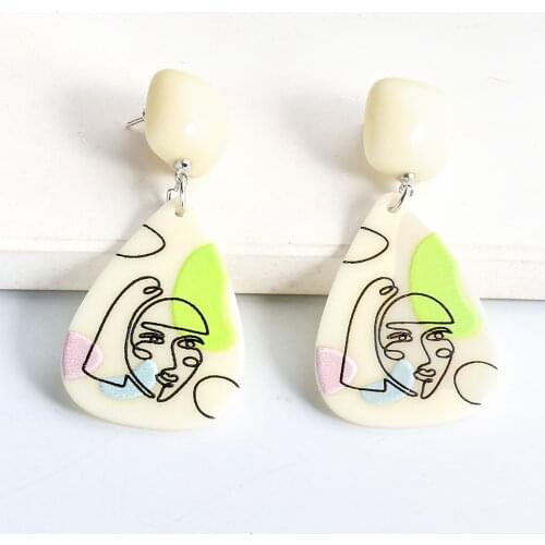 Wholesale White Acrylic Earring Woman Figure Design Hanging Dangle Earrings For Women 2021 Za New Pendientes Ear Ring Jewelry