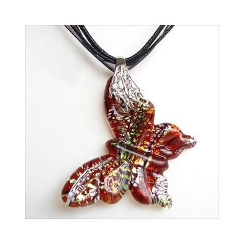 RED SNAKE Murano Glass Multicolor Butterfly Pendant Necklace
