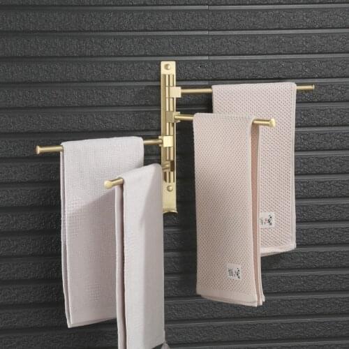 Brushed gold Bathroom Towel Bar With Hook Aluminum Wall Mounted Swivel Swing Arm Towel Holder Bathroom Accessories