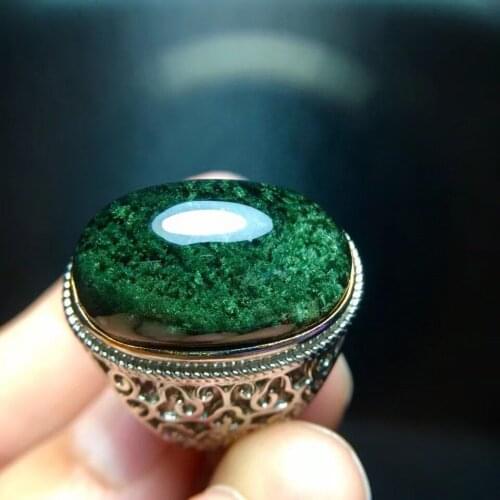 Genuine Natural Green Phantom Quartz Adjustable Ring Big Round Oval 22.4/13.7mm 925 Sterling Silver Bead Ring Genuine AAAAAA