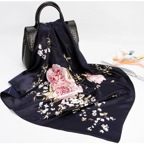 Scarf women luxury Fashion Silk Square Scarf For Women 90*90cm Neck Hair Tie Band Bag Warp Soft Neckerchief Hijab Female Foulard