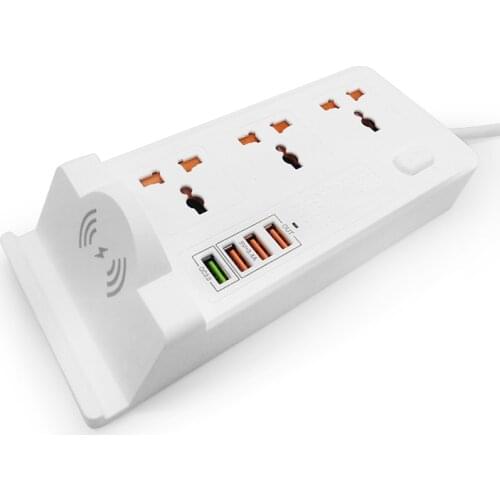 Smart Power Strip with Wireless Charger 3USB + QC 3.0 Fast Charger Desktop Socket Charging Station 3AC Universal Socket Switch