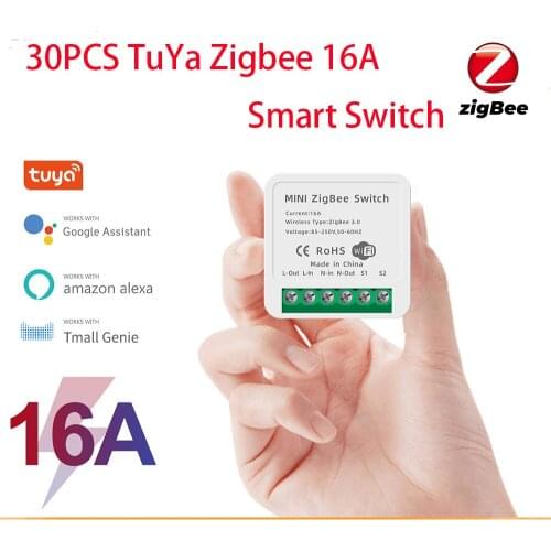 30PCS Tuya Zigbee 16A Mini Smart Wifi Switch Smart Home Automation Module Work with Alexa Google Home