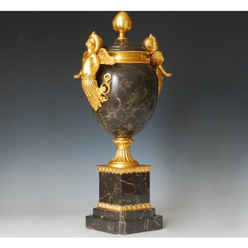 Angel Vase Statue Sculpture Art Real Gold Plated Bronze and Marble Gorgeous Decoration Business Gift