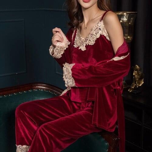 3PCS Pajamas Sexy Lingerie Set Velvet Sleepwear Womens Pajama Set For Women Robes Home Wear Night Suit Casual Nightwear