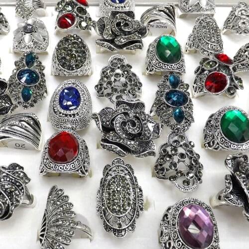 50pcs Baroque Style Vintage Rhinestone Rings Flower Design Feather Design Free Shipping