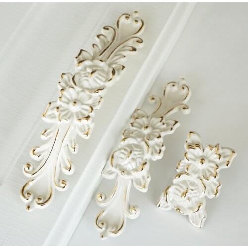 3.75" 5"Vintage White Flower Dresser Handles Zinc Alloy Gold Door Knob Furniture Cabinet Handle Wardrobe Cupboard Pulls 96 128mm