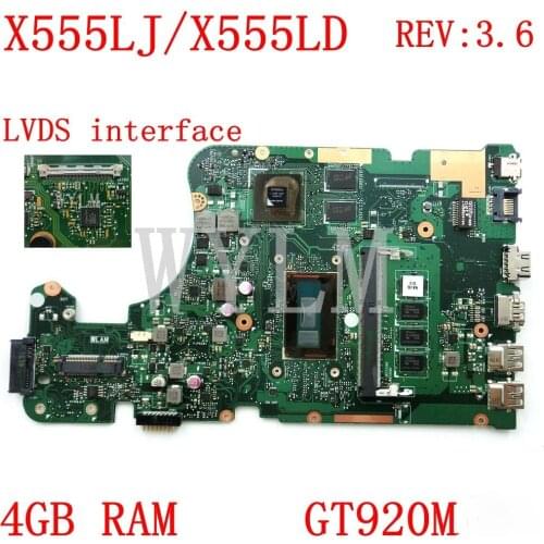 X555LJ LVDS 4G RAM GT920M REV3.6 motherboard For ASUS X555LJ X555LD X555LF X555LB X555L A555L K555L F555L Laptop Mainboard test