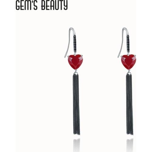 GEMS BEAUTY 925 Sterling Silver Fashion Jewelry Stud Earrings 2021 For Women Heart Cut Natural Red Agate Handmade Stud Earrings