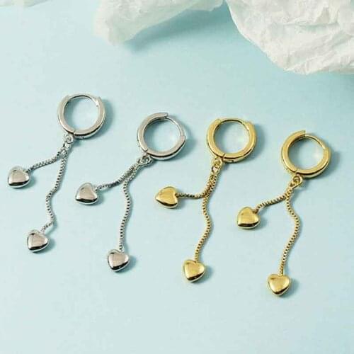 KOFSAC Womens Two Love Heart Hoop Earrings Box Chain Long Tassel 925 Sterling Silver Ear Jewelry Cute Girl Engagement Gifts