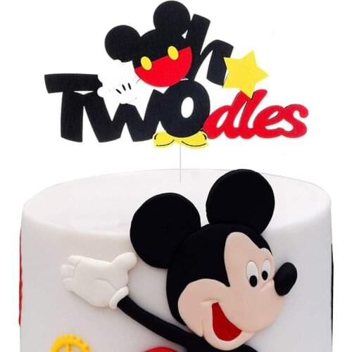 1st Happy Birthday Cake topper baby favor Non-woven fabric Disney Mickey cake Party Holiday Banner Party topper decor favor