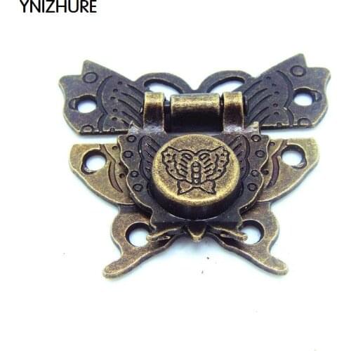 20pcs 51*46mm Hot Sale Wood Box Padlock Hasp Lock Antique Wooden Box Clasp Buckle Butterfly Alloy Lockbuckle Decorated