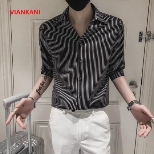 2021 Summer Hot Sale Mens Shirt Slim Striped Fashion Single-breasted Lapel Casual Large Size Top Dress M-5XL