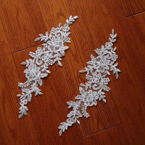 4 Pairs Pretty Mirror Pair Alencon Corded Embroidery Floral Lace Applique Bodice Applique For Tulle DIY Wedding Dress Sewing