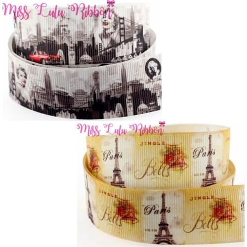 7/8"22mm princess and Paris printed grosgrain ribbon 25mm 38mm diy handmade hair bows hair accessories gift wrap 50 yards