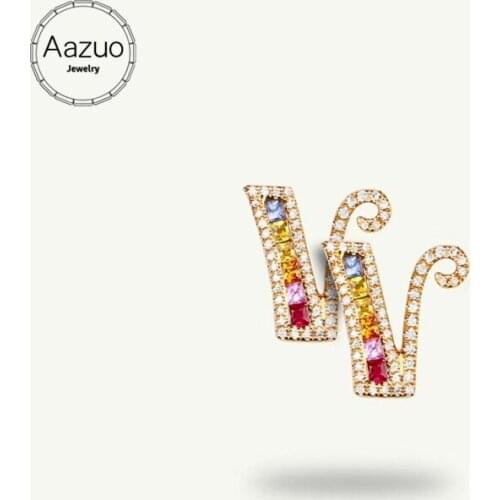 Aazuo 18K Jewelry Rose Gold Natural Coloured Gemstone Real Diamond Initial Lucky 26 Letters Stud Earring gifted for Women Au750
