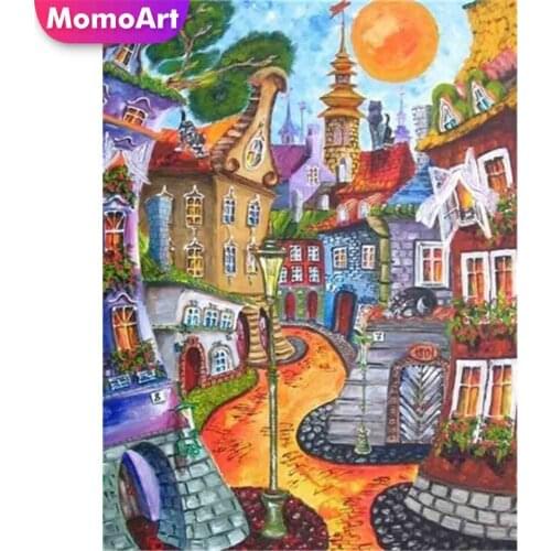 MomoArt Diamond Mosaic Cross Stitch Building Picture Of Rhinestones Full Square Landscape Diamond Embroidery Sale Home Decor