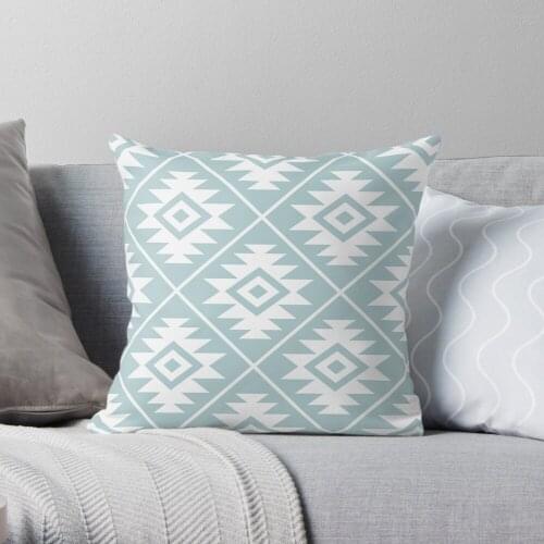 Aztec Symbol Pattern White On Duck Egg Blue Throw Pillow Cushion Cover Polyester Throw Pillows Case On Sofa Home Decor