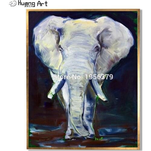 White Elephant with Big Ear Oil Painting Handmade Best Quality Oil Animal Painting on Canvas Impression Elephant Wall Picture