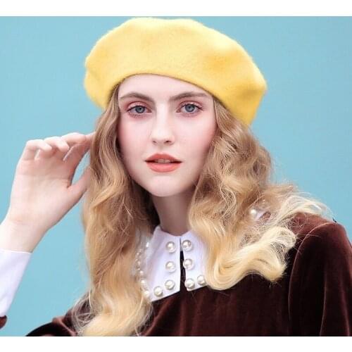 Vintage Beret Cap Beanie Wool Beret Hat for Women Fashion Solid Color Warm Winter Beret Hats Women Flat Cap Girl Felt Berets