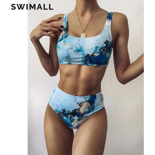 Marble Print Bikini 2021 Women Swimsuit High Waist Bikini Set Push Up Swimwear Female Brazilian Bathing Suit Beach Wear Biquini