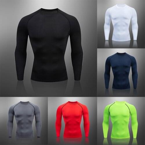 Brand Mens Long-Sleeved Top Fitness Clothing Fall Casual Tight T-Shirt Rash Guard Male Black Tracksuit Quick Dry Jogging Shirt