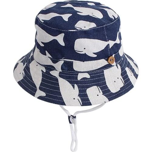 Whale Pattern Baby Sun Hat UPF 50+ Sun Protection Summer Boys Girls Hats Toddler Cotton Sun Hats Beach Bucket Hat for Kids