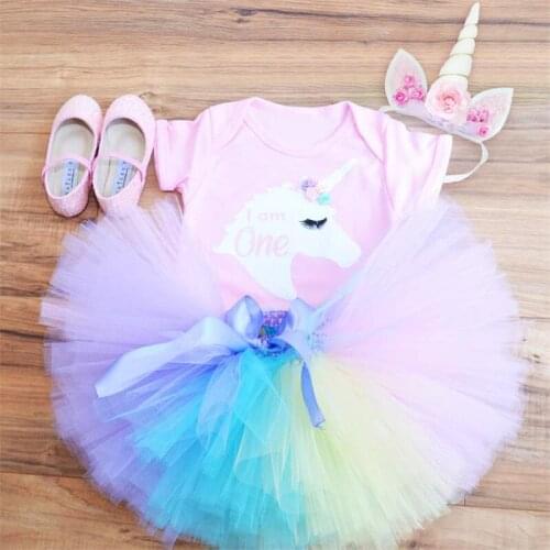 Baby Unicorn Dress For Girls Princess 1st Birthday Party Clothes Toddler Kids Rainbow Tutu Outfits 3pcs 1 Year Baptism Dress