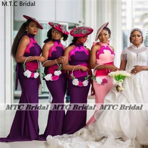 Long South African Bridesmaid Dresses 2021 Mermaid Halter Backless Purple Wedding Party Gowns Custom Made Maids Of Honor Dress