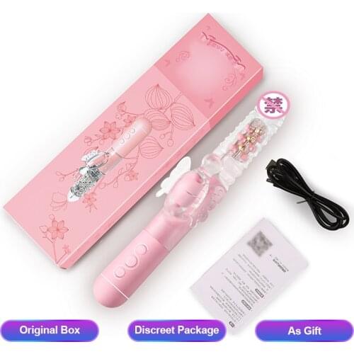 DRAIMIOR Butterfly Rabbit Vibrator with Telescopic Beads G Spot Vaginal Dildo Massager Clitoris Stimulator Adults Sex toys