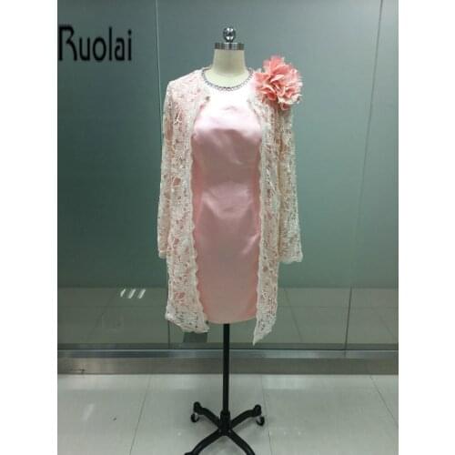 Tailor-Made Elegant Style Champagne Mother of the Bride Dresses Knee Length with Lace Jacket for Wedding Party(MO-8183)