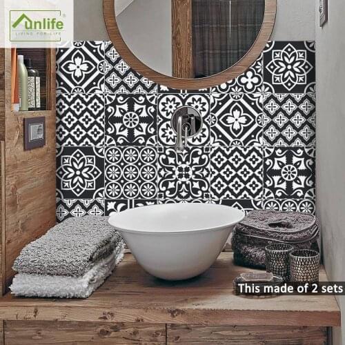 Funlife® Black&White Patterntiles Tile sticker Oil Proof Easy to Clean Wall Self-Adhesive Decorative Peel & Stick Bathroom Floor