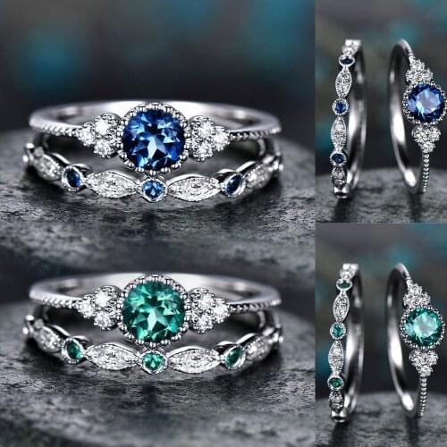 Huitan 2Pcs Fashion Couple Rings Silver color CZ stone Ring Sets Wedding Engagement Promise Rings For Women