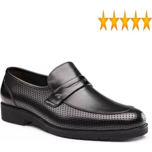 Leather Leisure Genuine Summer Business Mens British Black Dress Shoe Hollow Out Breathable Slip-On Cowhide Derby Shoes