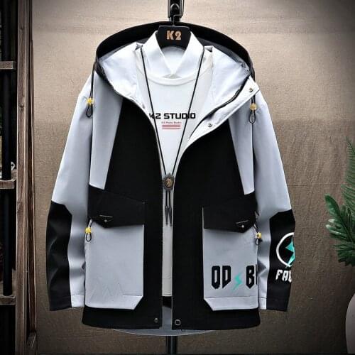 2021 Spring Autumn Casual Jacket Men Streetwear Hooded Jackets Male Plus Size M-3XL Coat Clothes Hip Hop Patchwork Windbreaker