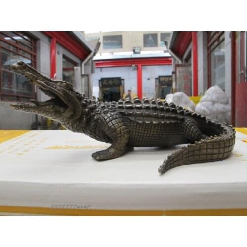 10" Western Art brass sculpture amphibians and reptiles Crocodile crocodilian Garden Decoration 100% real Brass brass