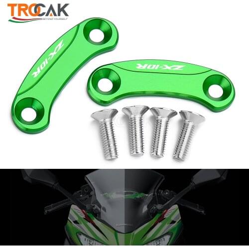 LOGO ZX10R For Kawasaki ZX-10R ZX10R 2016 2017 Motorcycle Windscreen Windshield Mirror Hole Cap Driven Mirror Eliminators Cover