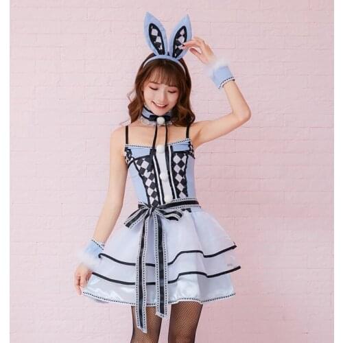 Rabbit Girl Cos Short Mini Dress Rabbit Ears Set Easter Bunny Cosplay Costumes Alice Rabbit Cosplay Cake Dress Halloween Cos