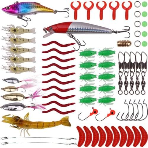 Fishing Lure Set Fishing Accessories Kit Soft Bait Sinker Spinner Tackles Line Group Swivels Hook Bait Artificial Trout Hard