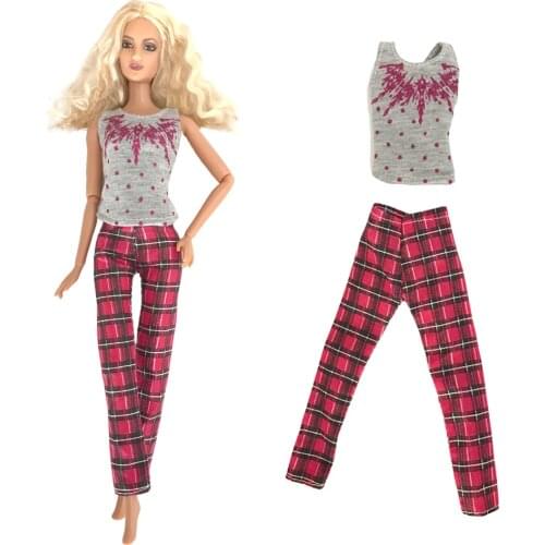 NK 1 PCS Fshion Outfit For 1/6 Doll Gray Shirt Handmade Red Trouseres Clothes For Barbie Doll Accessories Toys