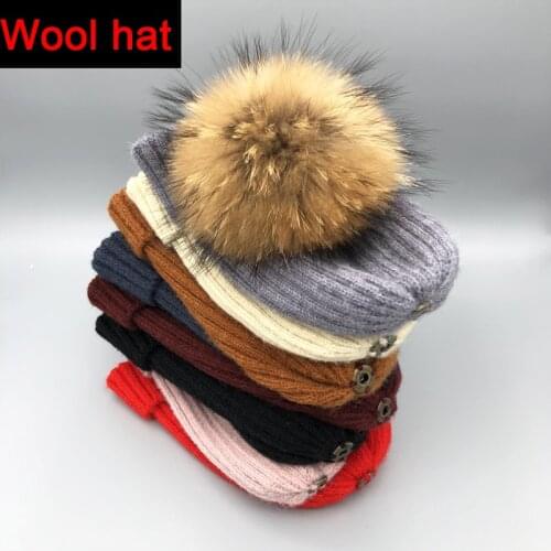 2021 New wool winter hat luxury quality Fox fur pompom hats beanie High quality Girls women bonnet winter hats for women