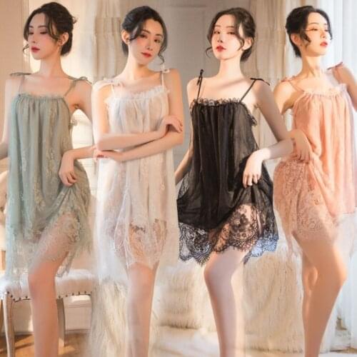 2021 Summer New Sexy Suspender Nightdress Lady Lace Princess Style Sweet Ice Underwear Home Clothes Night Dress Women Sexy
