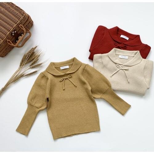 2021 Autumn New Baby Girl Knit Sweater Fashion Lantern Long Sleeve Sweater for Baby Knitted Tops Casual Princess Kids Sweater